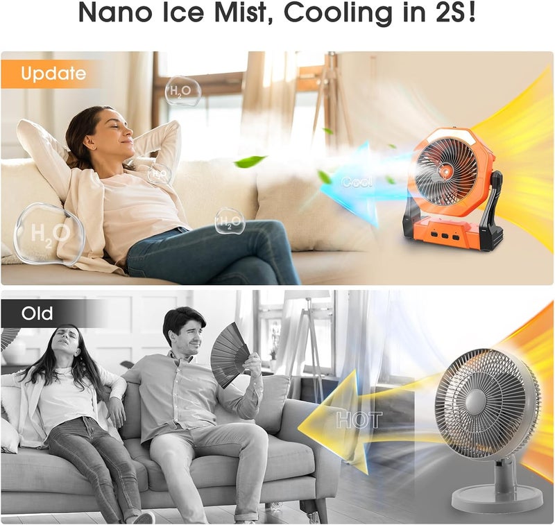 Ausic 10W Solar Fan with Mister, Misting Camping Fan with Solar Panel, Portable Outdoor Fans, 8 Inch Battery Operated Rechargeable Cooling Fans with Water Spray for Travel/Beach/Chicken Coop - Image 2